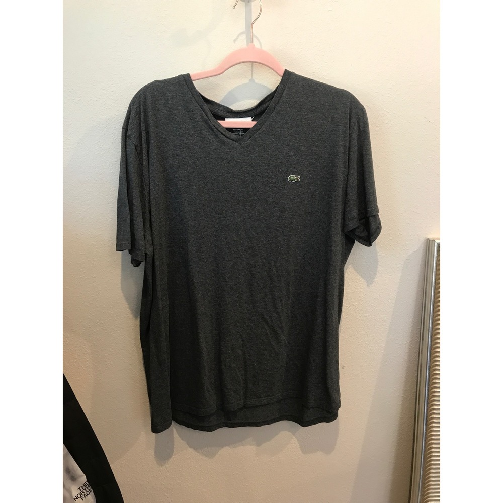 NWOT Lacoste Mens V-Neck T-Shirt Charcoal Heather Grey Pima Cotton Logo XXL FR 7